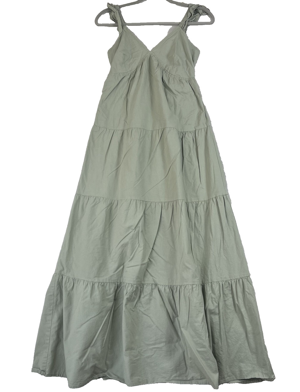 Sim & Sam Maxi Dress Medium 100% Cotton Sage Green Tiered & Ruffle Straps